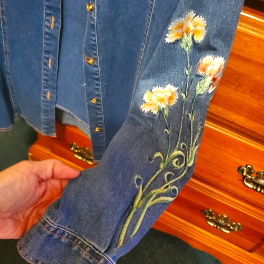 BobMackie pant set for QVC (2000) Denim stretch with embroidery.